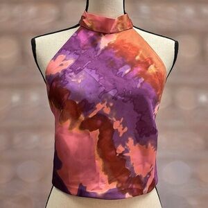 NWT Sigrid Olsen Smocked Crop Tie Halter Top